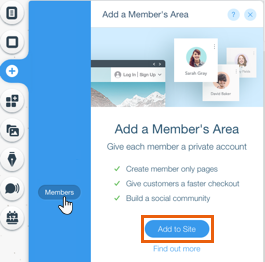 Image text says add a members area with a free membership website builder.